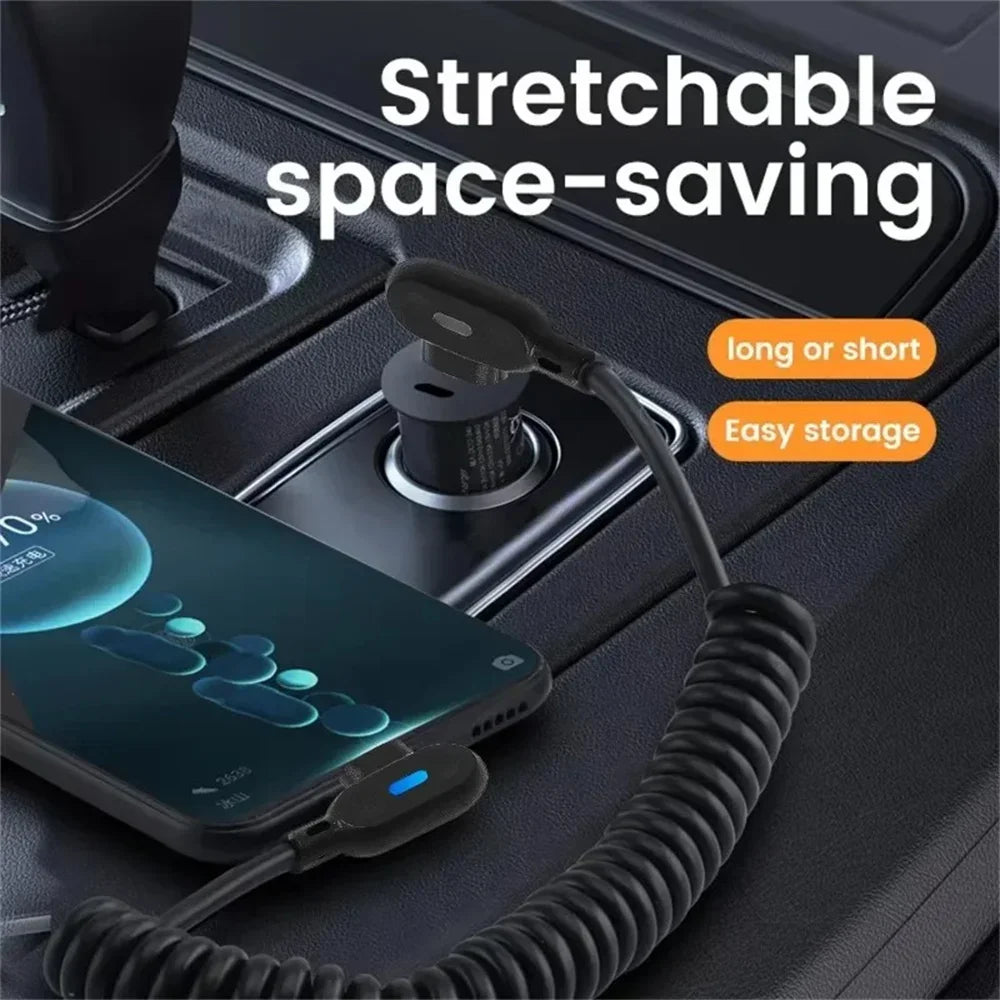 120W 6A USB-C Spring Coil Fast Charging Cable – Elbow Cord USB-C Charging Cable QXL