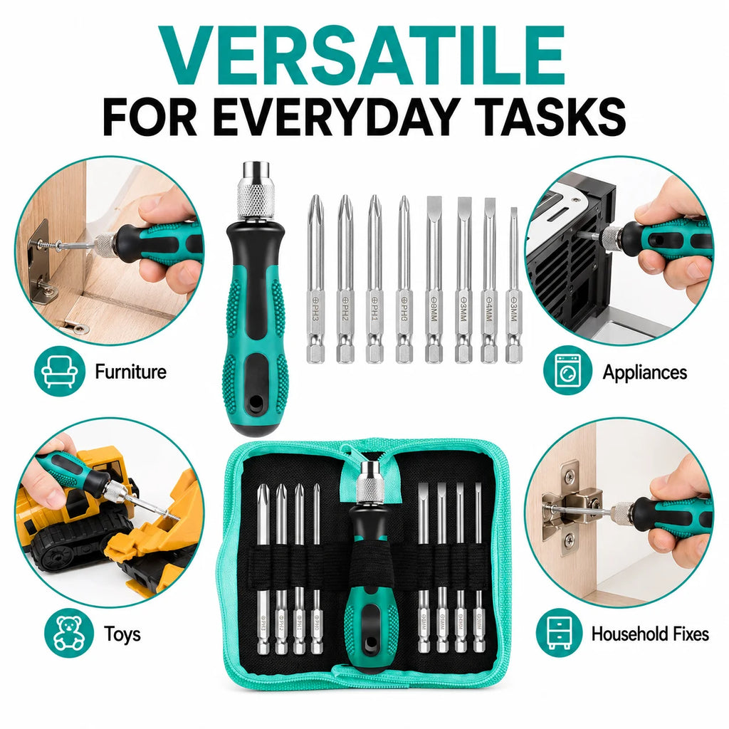 8-in-1 Screwdriver Bit Set | Phillips & Flat Head with Case Screwdriver Bit Set QXL