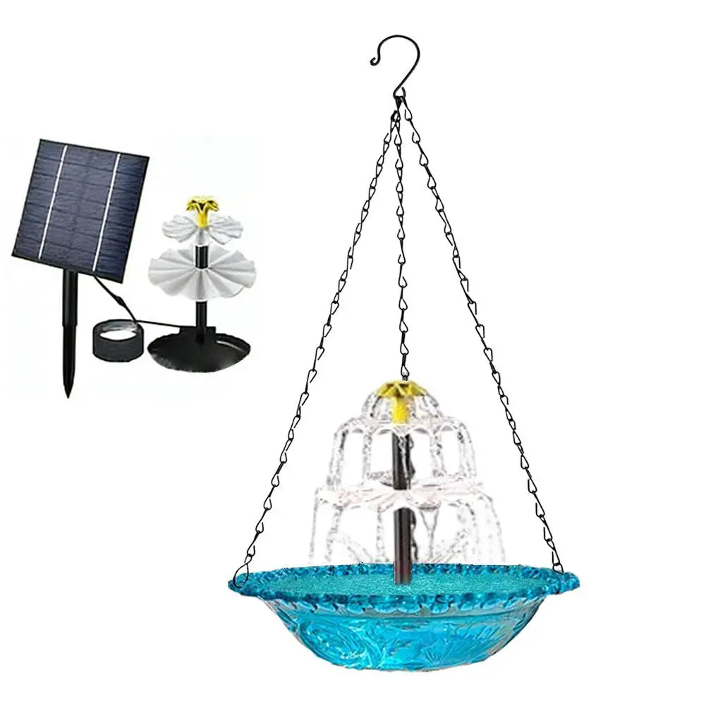 Hanging Solar Bird Bath Fountain | Garden Patio Decor Solar Bird Bath Fountain QXL Blue