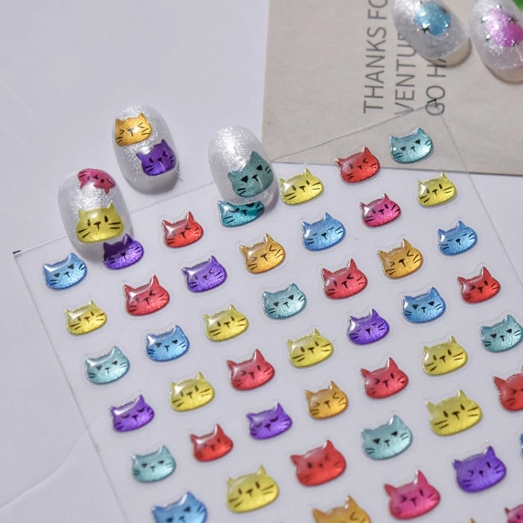 5D Cat Nail Stickers | Rainbow Kitten Cartoon Decals Nail Art Stickers QXL