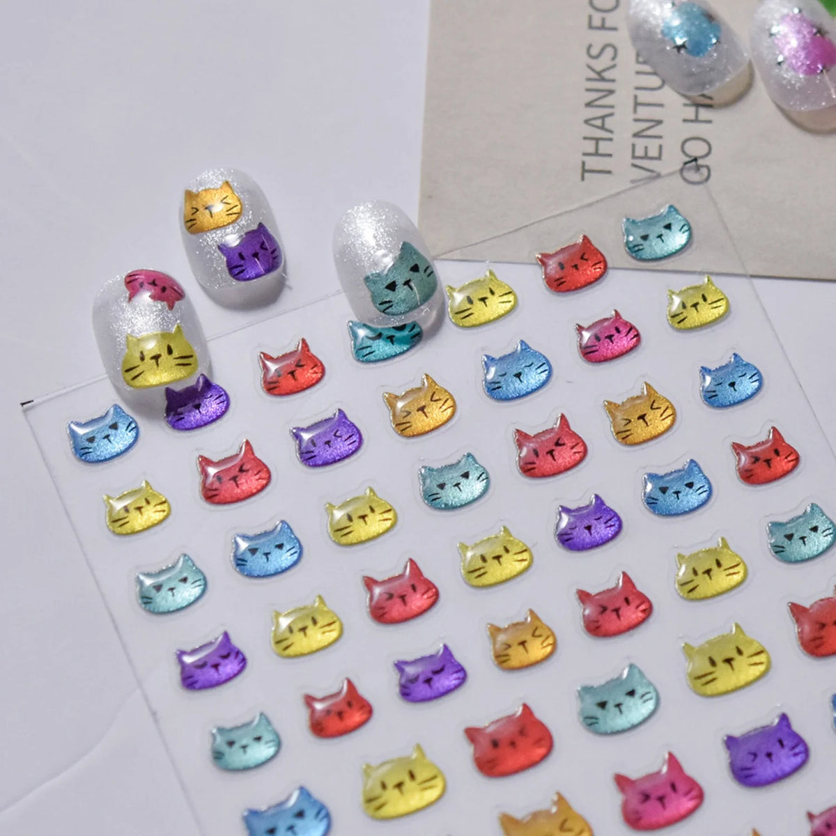 5D Cat Nail Stickers | Rainbow Kitten Cartoon Decals Nail Art Stickers QXL