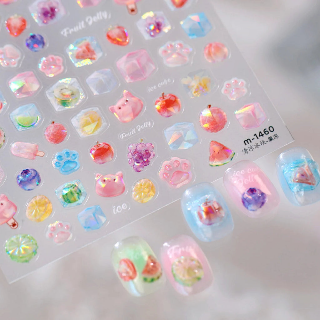 5D Sweet Fruit Nail Stickers – Watermelon Berry Watercolor Decals Nail Art Stickers QXL