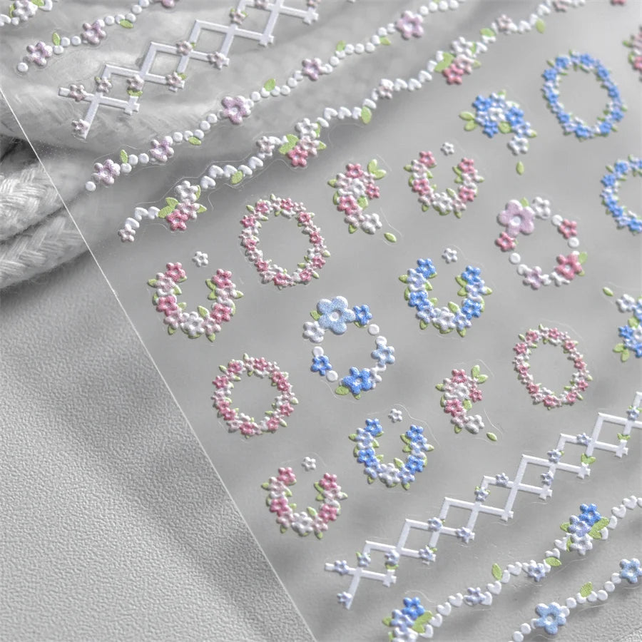 5D Relief Flower Wreath Nail Art Stickers | Japanese Gradient Nail Art Stickers QXL