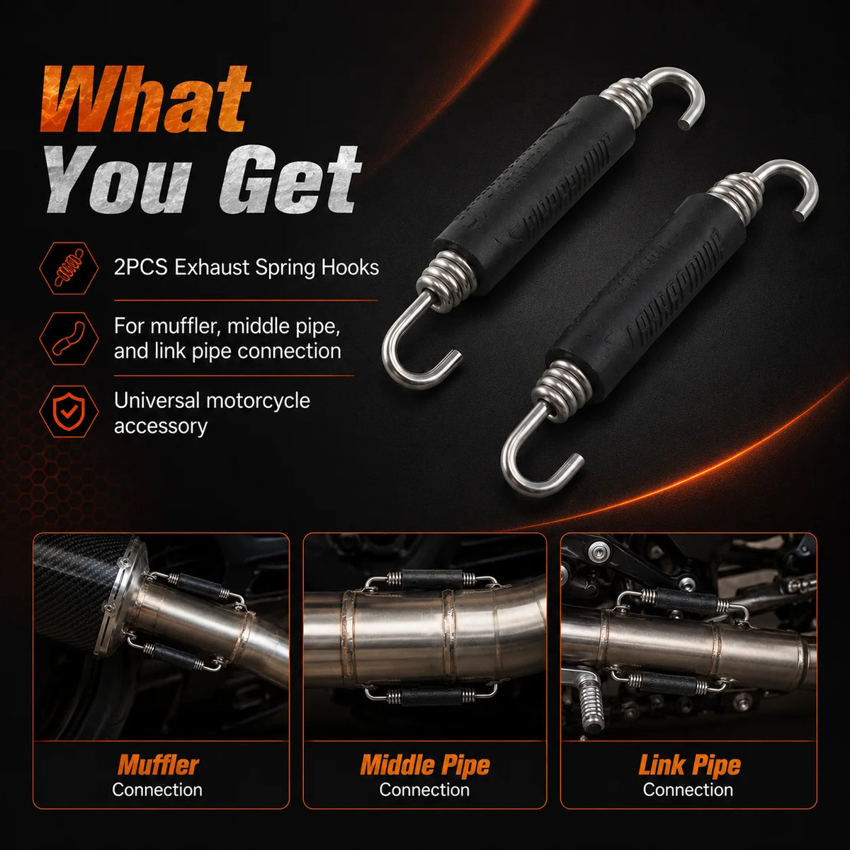 2-Pack Motorcycle Exhaust Spring Hooks | Muffler Link Pipe Exhaust Spring Hooks QXL