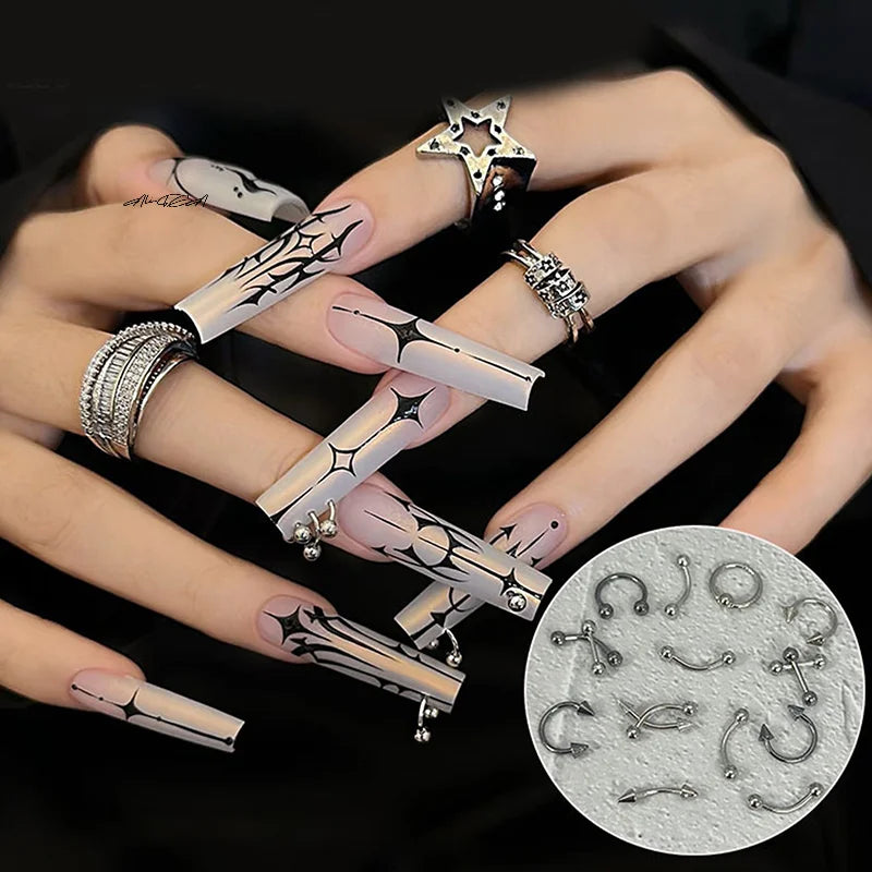 30-Pc Punk 3D Nail Charms | Metal Alloy Black & White Set Nail Art Charms QXL