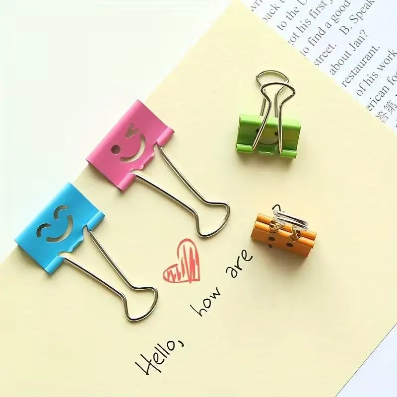 Smiley Face Long Tail Clips | Colorful Hollow 2/12-Pack Decorative Binder Clips QXL