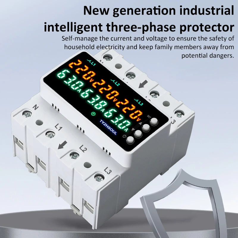 3-Phase Voltage Protector 63A/100A DIN Rail | LCD Relay Voltage Protection Relay QXL