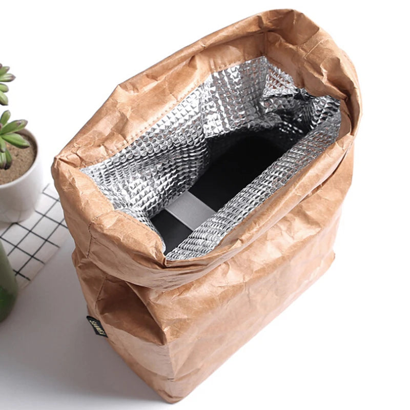Insulated Kraft Paper Lunch Bag | Magnetic Closure Cooler Sack Insulated Lunch Bag QXL