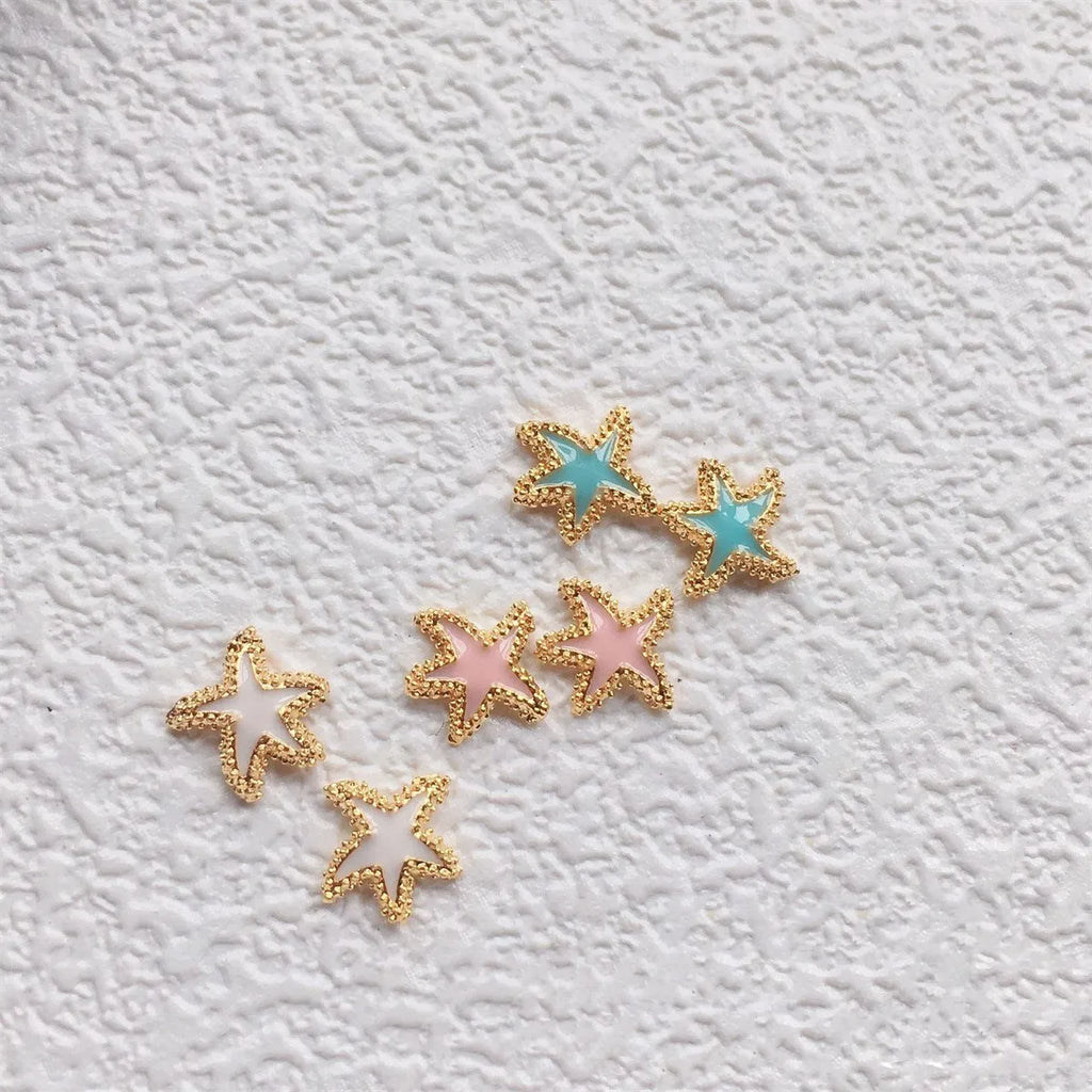 10-Pc 3D Alloy Nail Charms | Starfish Pearl Shell Kawaii Nail Art Charms QXL