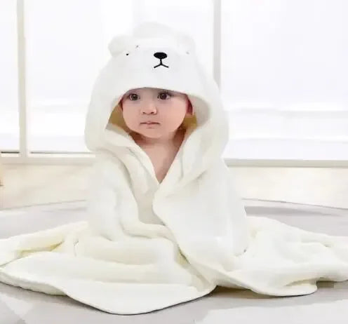 Hooded Baby Bathrobe Towel | Coral Fleece Swaddle 0–36 Months Baby Hooded Bath Towel QXL B324-WHITE
