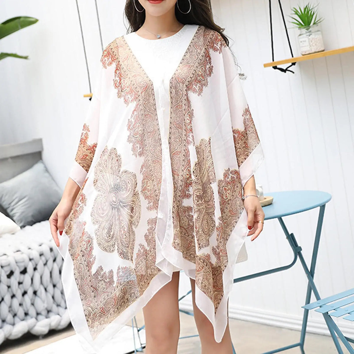 Women's Chiffon Beach Shawl & Bikini Cover Up | Boho Floral Beach Cover Up QXL