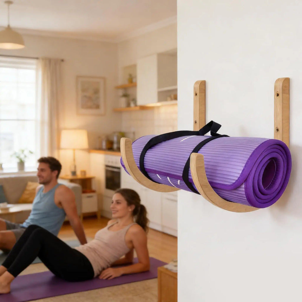 Wooden Yoga Mat Wall Mount Holders 2-Pack | U-Shape Rack Yoga Mat Storage Rack QXL