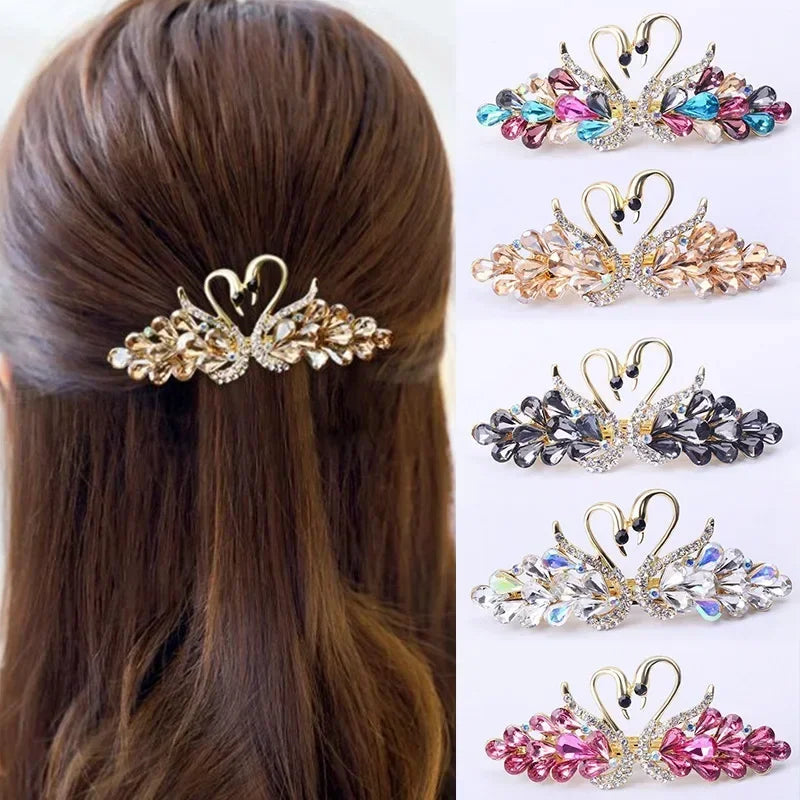 Swan Rhinestone Hair Clips | Colorful Barrettes for Women Rhinestone Hair Clip QXL