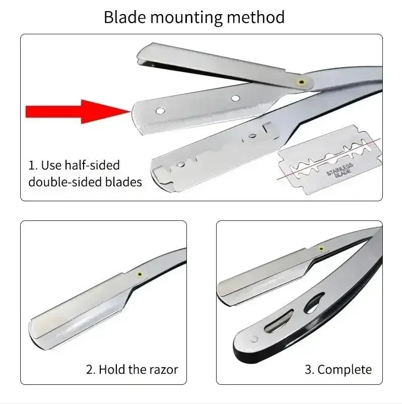 Men's Straight Folding Razor | Stainless Steel Barber Shaver Straight Folding Razor QXL