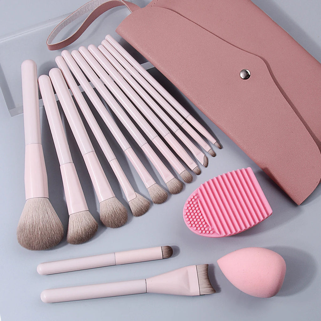 16-Pc Professional Makeup Brush Kit with Bag, Sponge & Cleaner Makeup Brush Set QXL
