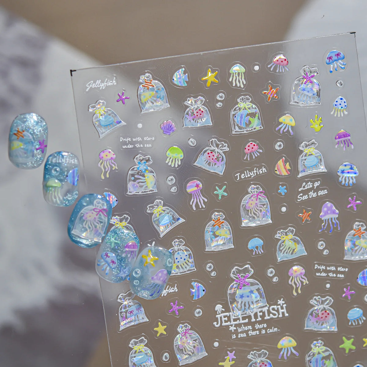 5D Ocean Nail Art Stickers | Mermaid Jellyfish Sea Decals Nail Art Stickers QXL