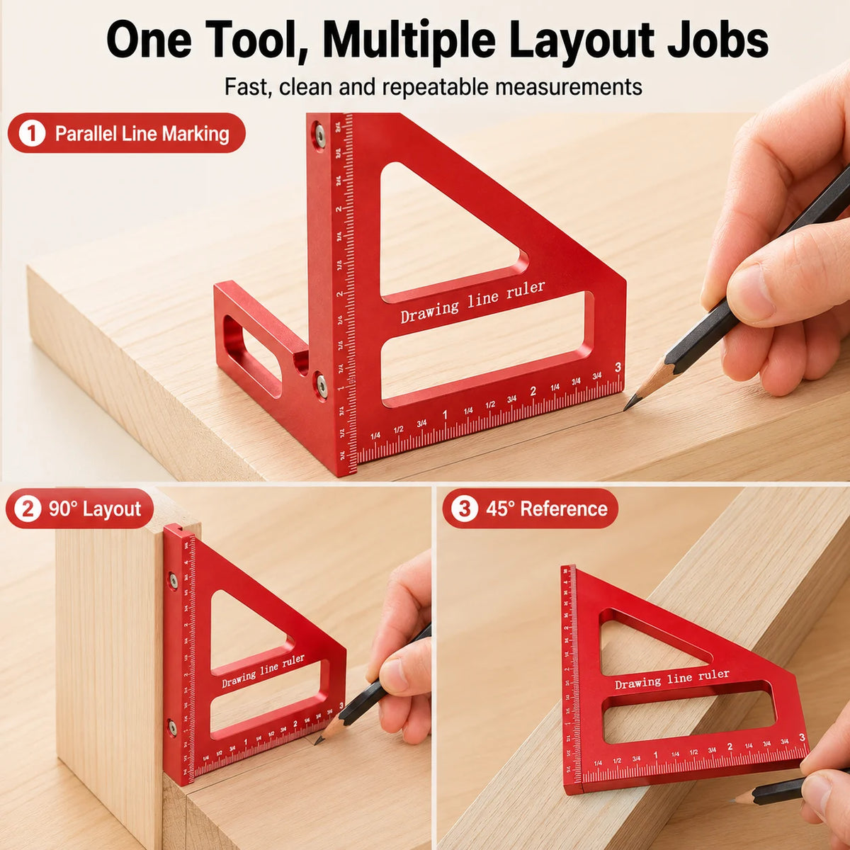 Aluminum Triangle Marking Ruler 45/90° Woodworking Angle Square Woodworking Angle Square QXL