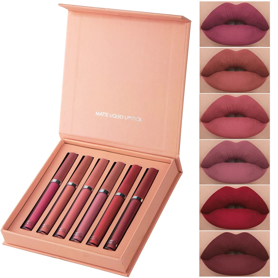 MAXFINE 6-Color Matte Lip Gloss Set | Waterproof Gift Box Matte Lip Gloss Set QXL