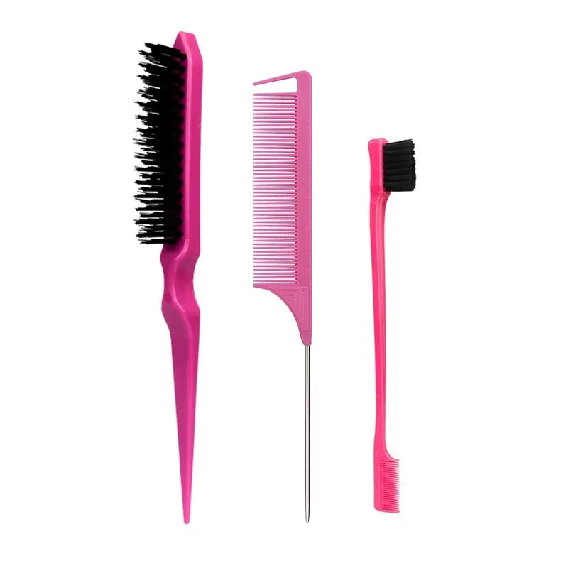 3-Piece Teasing Comb Set | Edge Brush & Rat Tail Comb Hair Styling Comb Set QXL