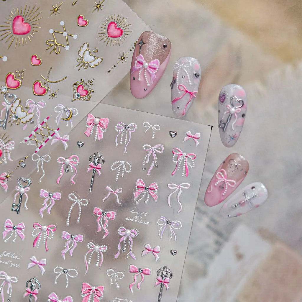 5D Nail Stickers – Pink Heart Angel Wing French Decals Nail Art Stickers QXL