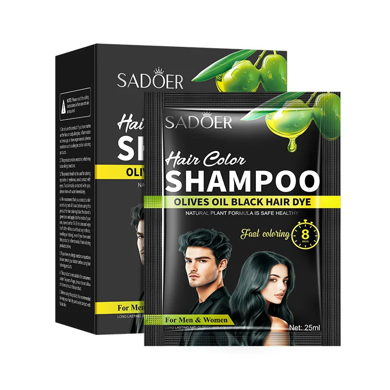 10-Pack 4-in-1 Black Hair Color Shampoo | 15-Min Herbal Formula Hair Color Shampoo QXL Olive oil (black)