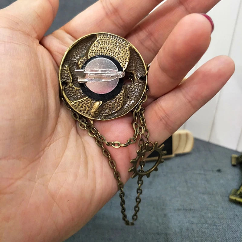 Retro Steampunk Gear Brooch & Tassel Chain Lapel Pin | Alloy Brooch Lapel Pin QXL