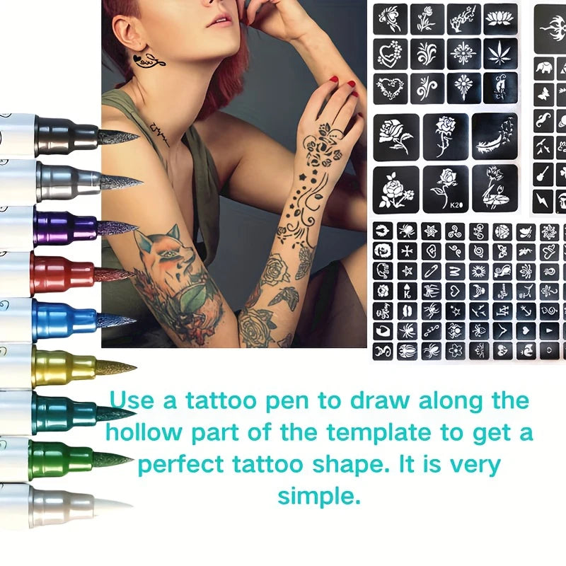 10-Color Dual-Ended Temporary Tattoo Pen Set | Body & Face Art Temporary Tattoo Pen QXL
