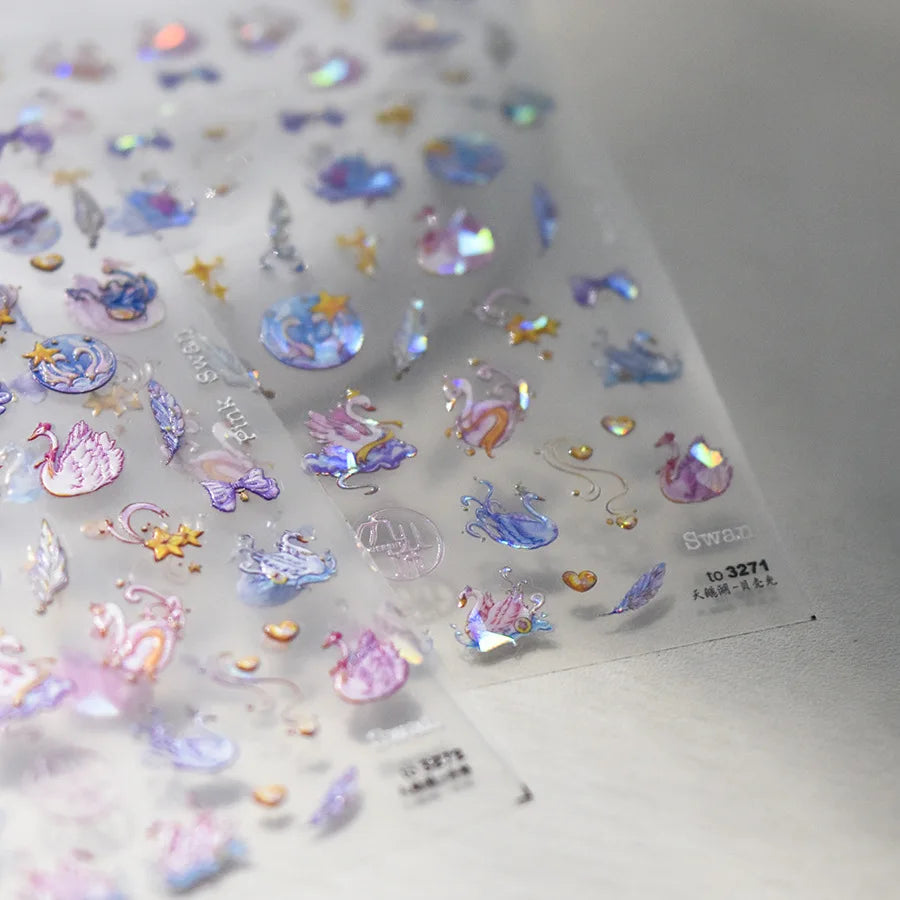 5D Kawaii Star Swan Nail Art Stickers | Self-Adhesive Decals Nail Art Stickers QXL