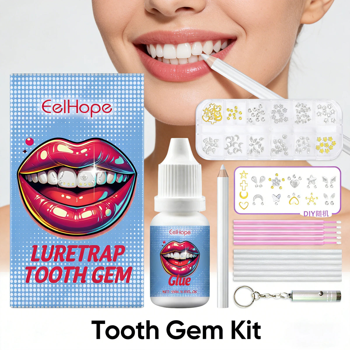 DIY Tooth Gems Kit – 120 Crystals, UV Glue & Lamp Included Tooth Gem Kit QXL
