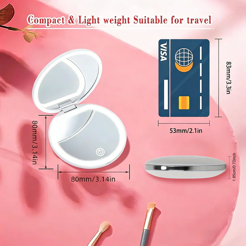 LED Compact Mirror 1X/3X Magnification | USB Rechargeable Pink LED Compact Mirror QXL