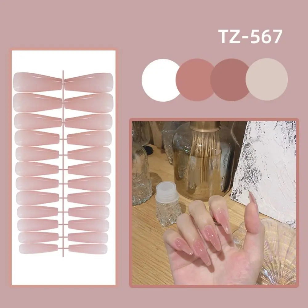 24-Pack Long Ballet Press-On Nails | Full Cover Solid Color Press-On Nail Set QXL