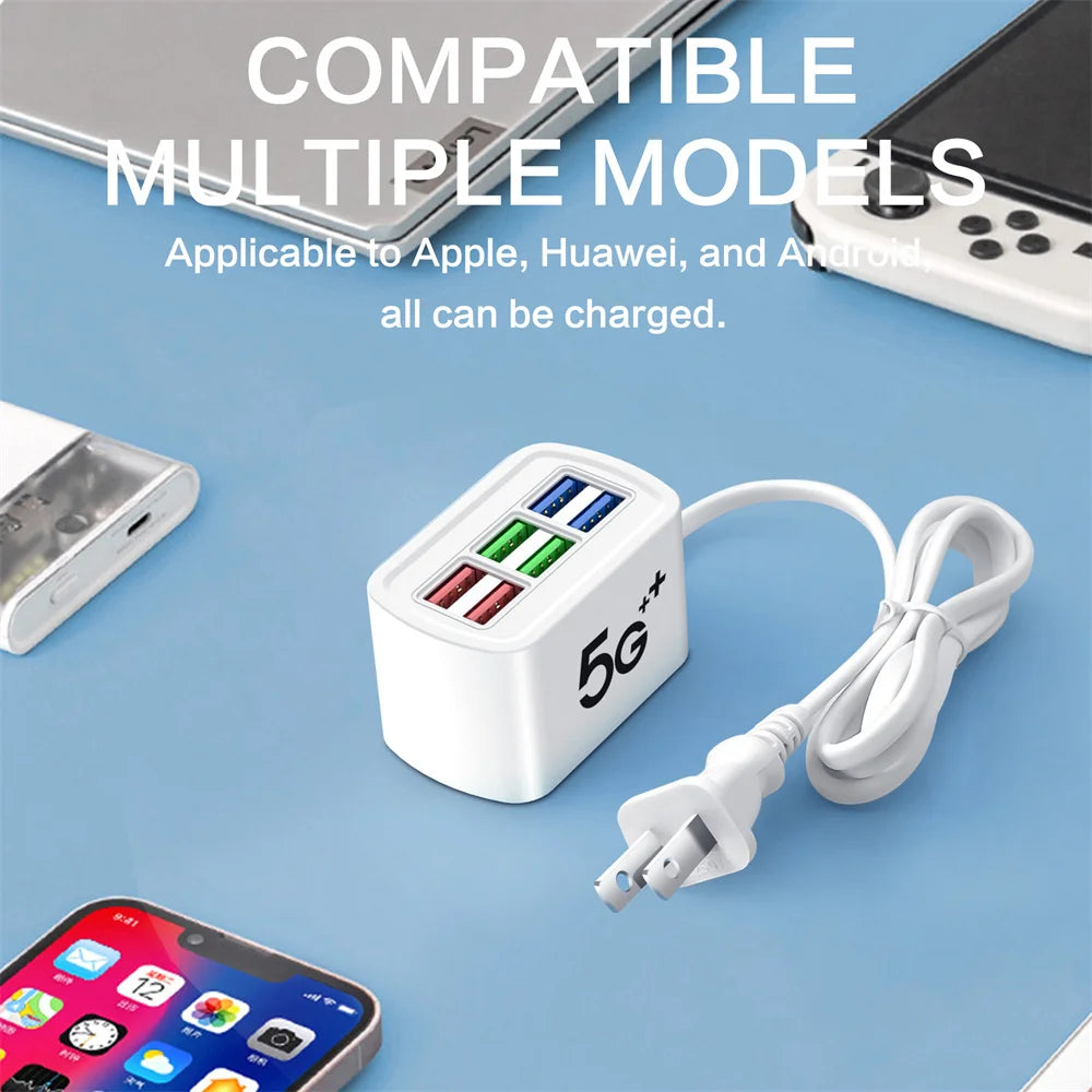 6-in-1 Fast Charging USB Charger Station | 1M Desktop Hub USB Charger Station QXL