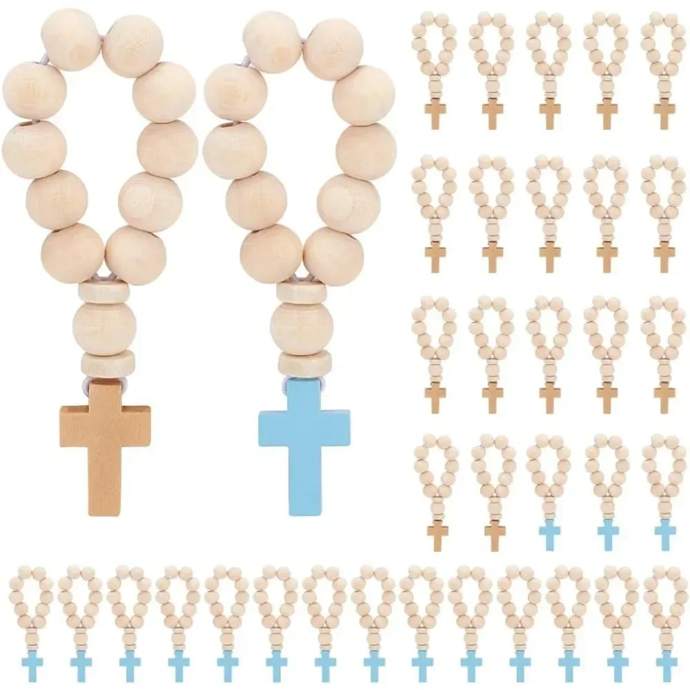 36-Pack Wooden Rosary Beads with Cross Pendant | Catholic Rosary Bracelet Set QXL