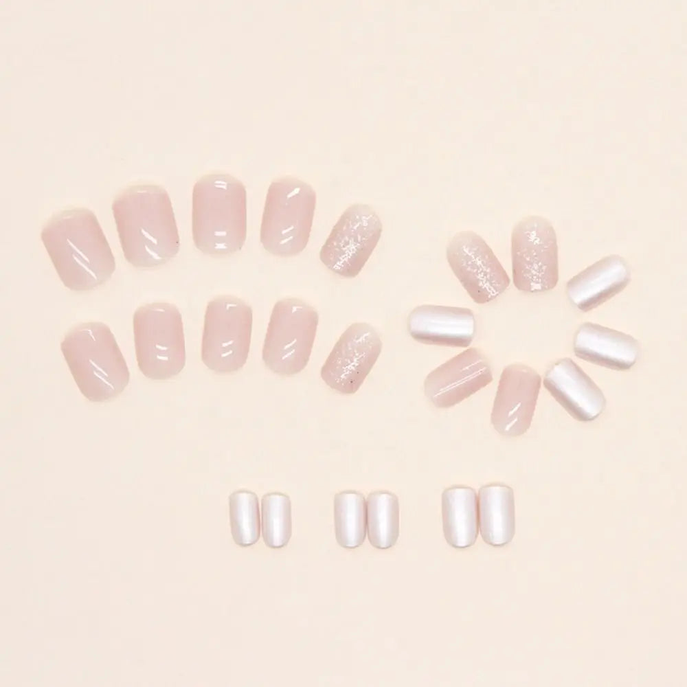French Pink Short False Nails – 24-Pc Full Cover Round Tips Press-On False Nails QXL