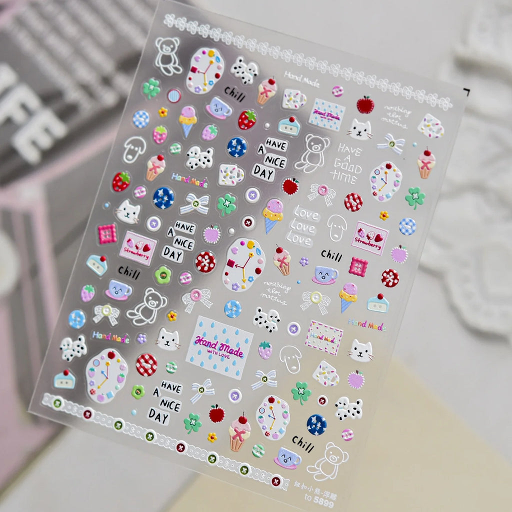 5D Nail Art Stickers – Bear, Clover & Retro Decals | NAILFYOU Nail Art Stickers QXL