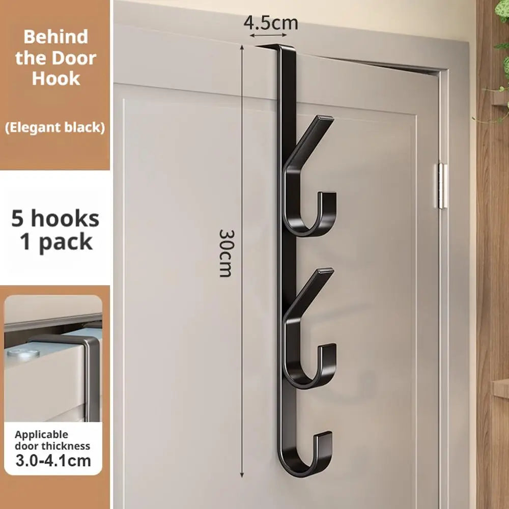 Behind-the-Door Coat Hook Hanger | Carbon Steel Storage Rack Door Hook Hanger QXL B 5 hooks