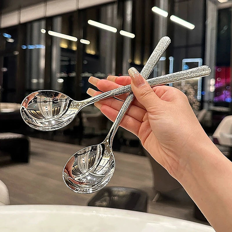 Stainless Steel Long Handle Dessert Spoons | Korean Style Dessert Spoon Set QXL