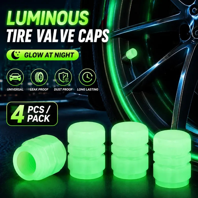 4-Pack Glow-in-the-Dark Tire Valve Caps | Universal Fit Tire Valve Caps QXL