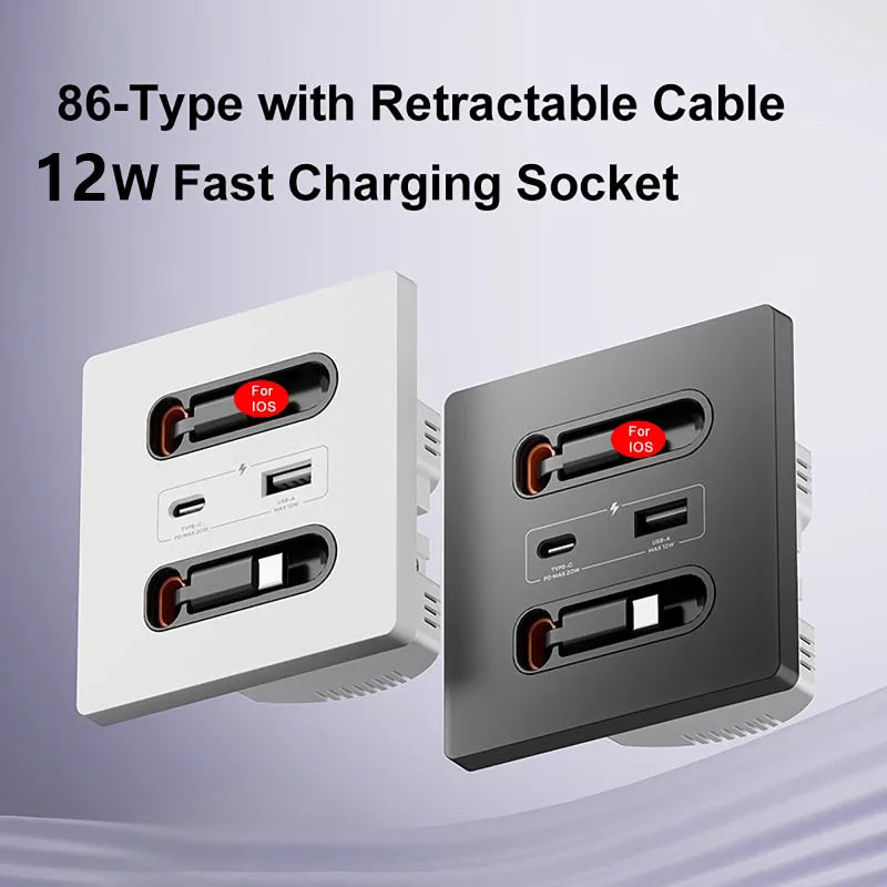 12W USB-C Fast Charge Wall Socket Panel | Type-C & USB-A Wall Charging Socket QXL