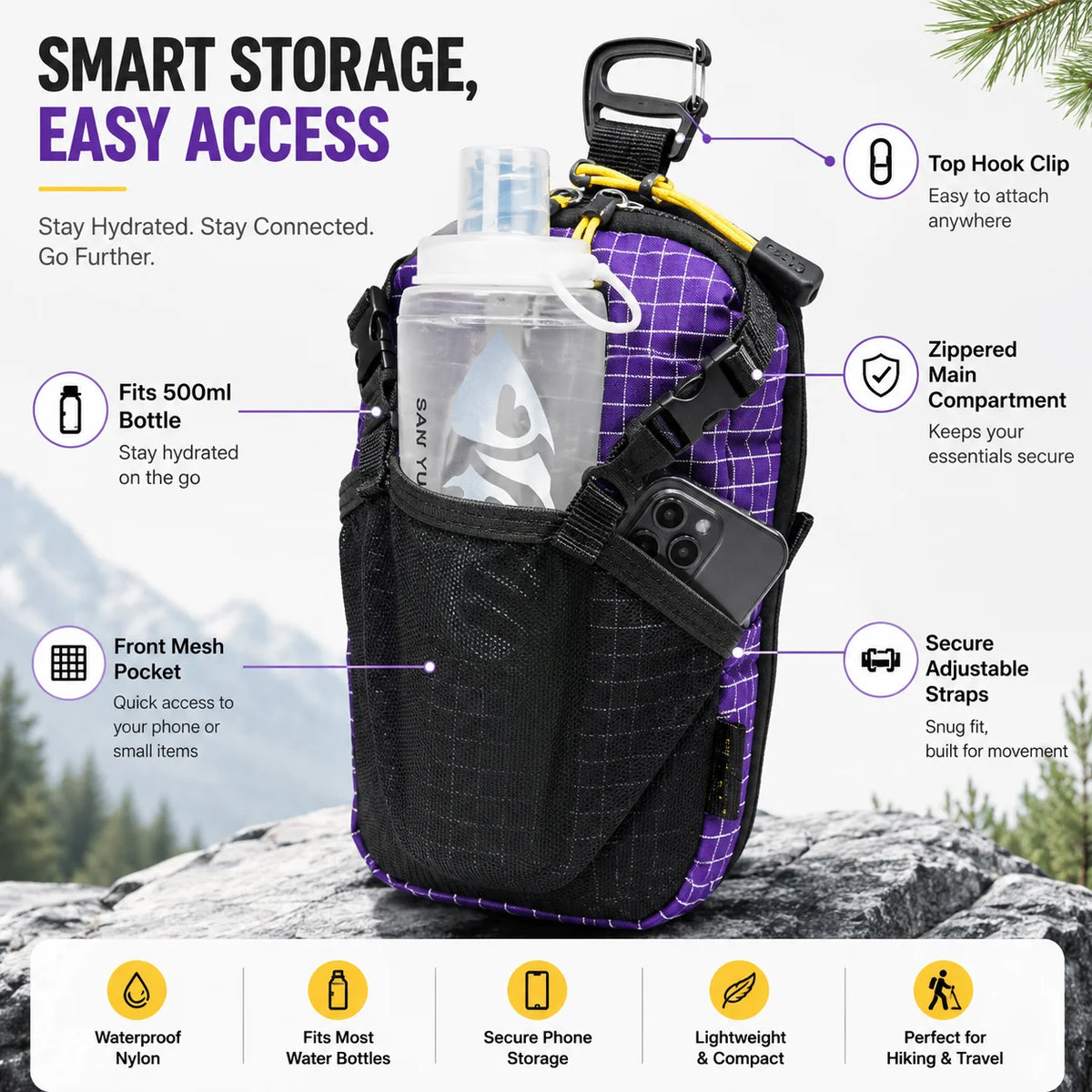 Outdoor Hiking Pouch | Backpack Strap Bottle & Phone Bag Outdoor Hiking Pouch QXL