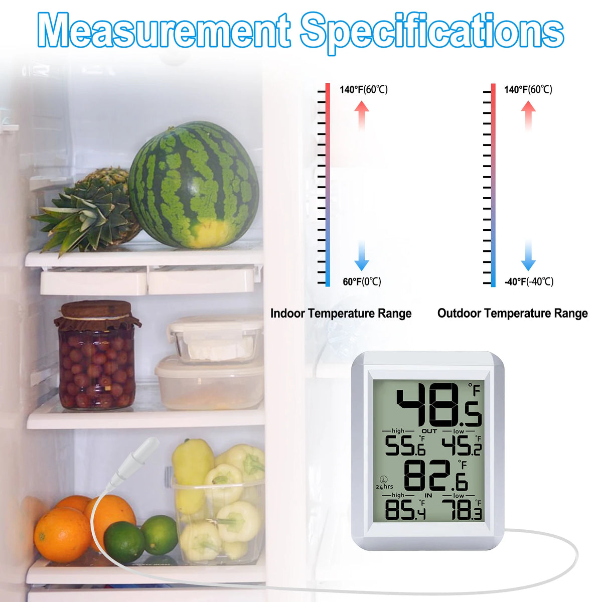 Digital Indoor/Outdoor Thermometer with Wired Probe & Min/Max Digital Thermometer QXL