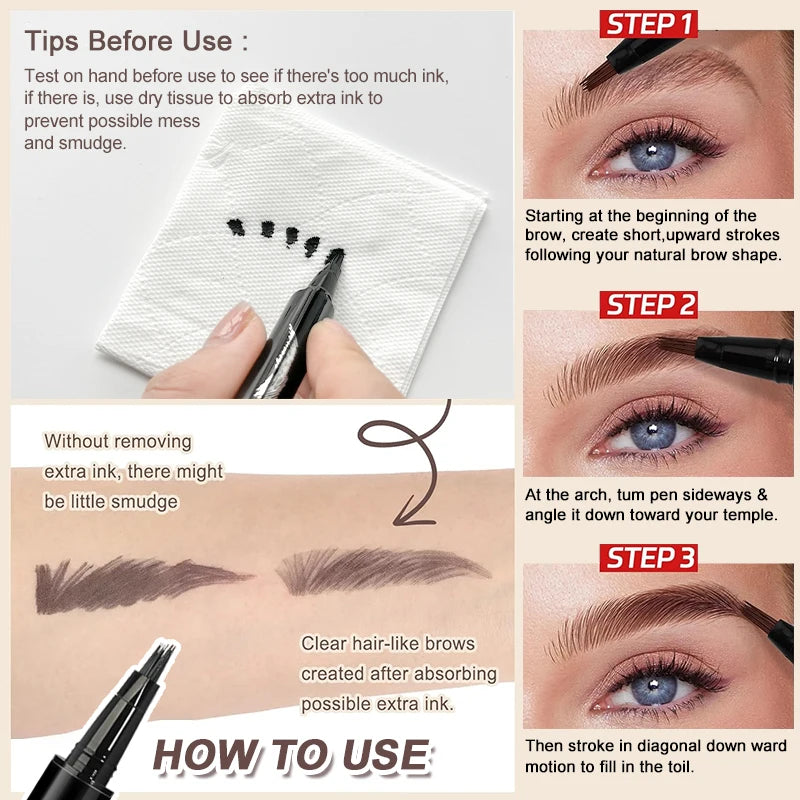 3D Waterproof Liquid Eyebrow Pen | 4 Colors, 2-Pack Liquid Eyebrow Pen QXL