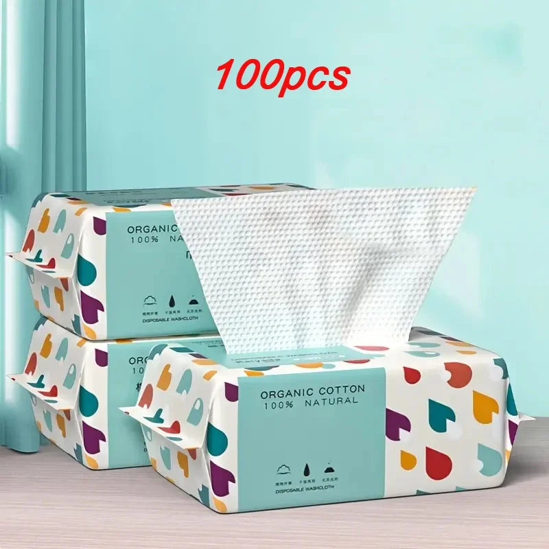 100-Pack Disposable Cotton Face Towels | Soft Dry Wet Wipes Disposable Face Towels QXL