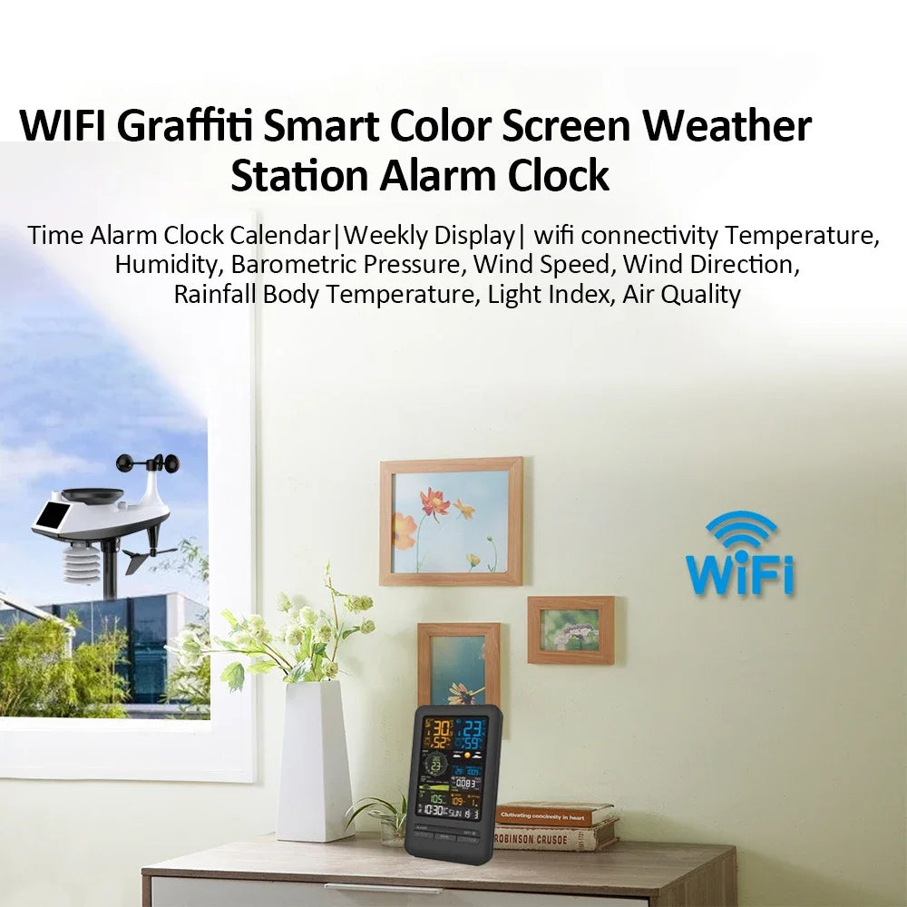 Tuya WiFi Smart Weather Station | Color Screen Digital Clock Smart Weather Station QXL