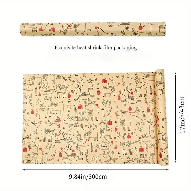 Vintage Reindeer Wrapping Paper Extra Large Roll | Xmas Gift Gift Wrapping Paper QXL 1 roll
