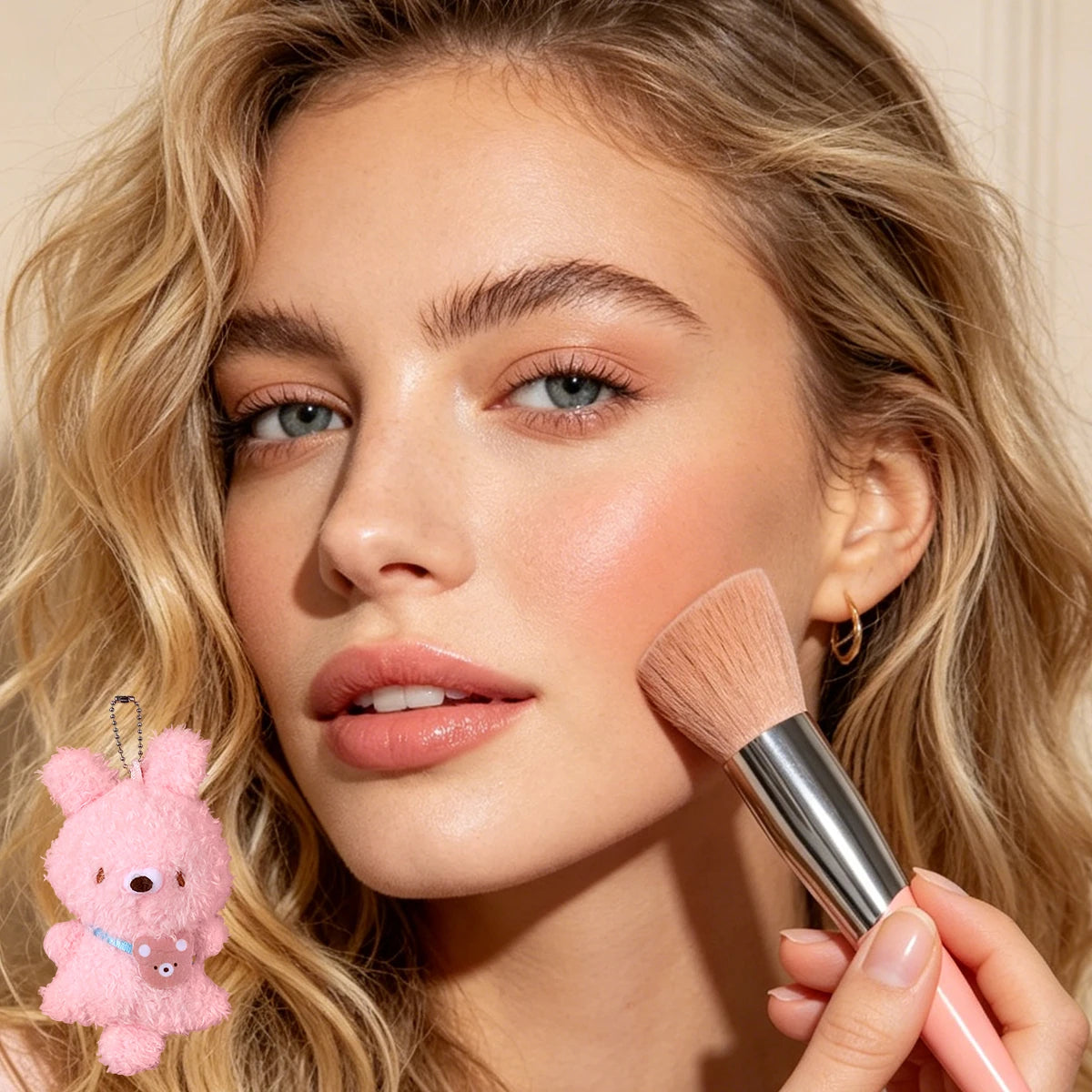 2-Pack Blush & Sculpting Brushes | Bunny Pendant Pink Handle Blush Brush Set QXL
