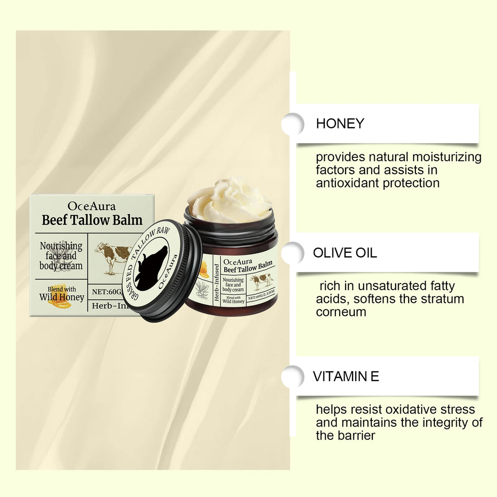 OceAura Beef Tallow Face & Body Moisturizer Cream | Anti-Aging Tallow Moisturizer Cream QXL