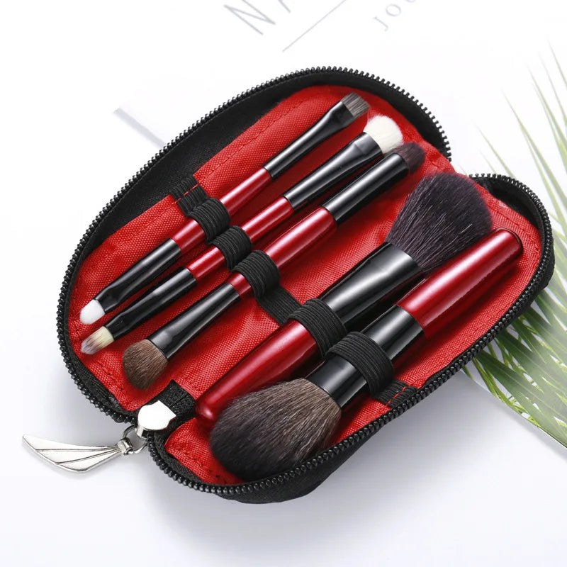 5-Piece Mini Wool Makeup Brush Set | Wooden Handle Beginner Kit Makeup Brush Set QXL 02 Blush brush