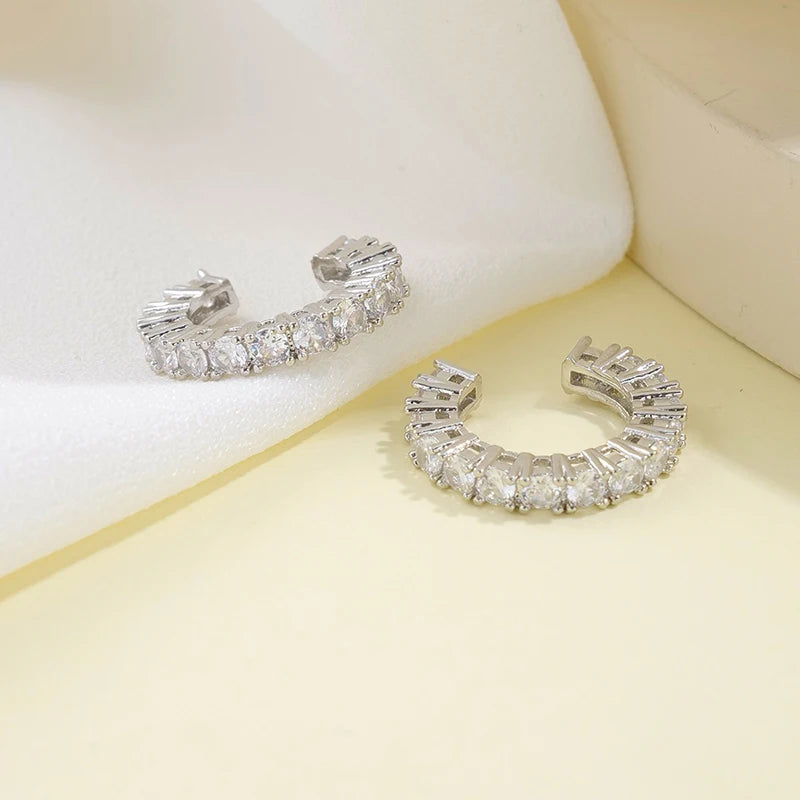 2-Pack Rhinestone Zircon Ear Cuff Clips | No-Pierce C-Shape Clip-On Ear Cuffs QXL