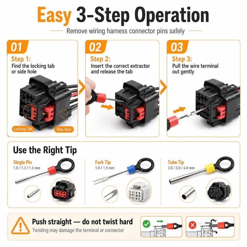Car Terminal Pin Removal Tool Set | Wire Connector Extractor Automotive Wiring Tool QXL